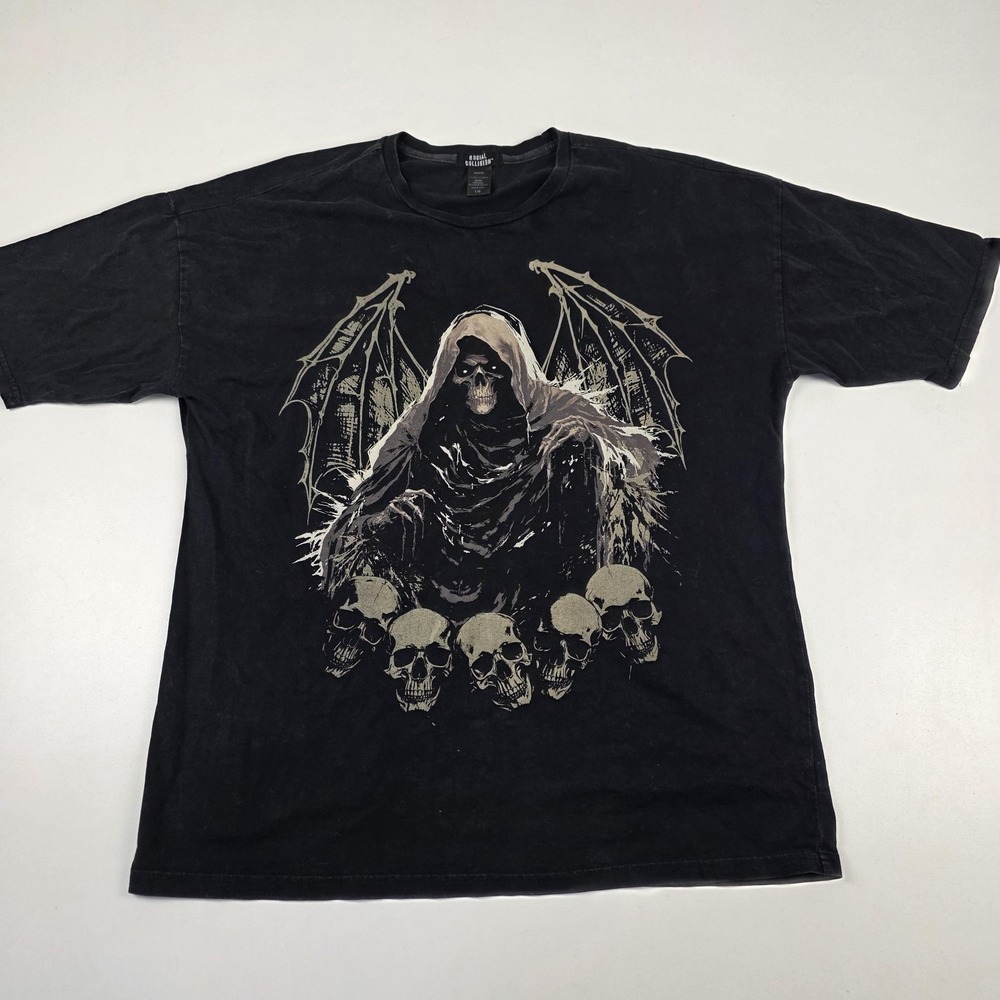 Social Collision Shirt Mens Large Black Grim Reaper Skulls Graphic Gothic Horror